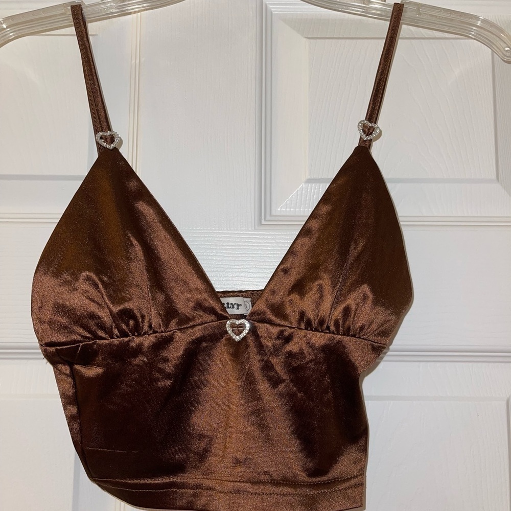 Brown Rhinestone Heart Crop Top! - Picture 2 of 3